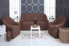 Комплект чехлов на диван и кресла Venera Soft sofa set, темно-коричневый, 3 предмета