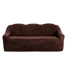 Чехол на трехместный диван плюшевый Venera "Sofa soft", цвет: темно-коричневый