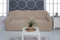 Чехол на трехместный диван плюшевый Venera "Sofa soft", цвет: бежевый