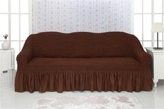 Чехол на трехместный диван с оборкой CONCORDIA "Triple sofa", цвет: тёмно-коричневый