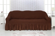 Чехол на трехместный диван с оборкой CONCORDIA "Triple sofa", цвет: тёмно-коричневый