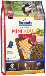 Сухой корм для собак Bosch Mini Adult, для мелких пород, ягненок, рис, 3кг