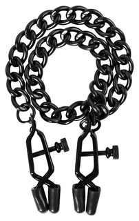 Чёрные зажимы на соски Alabama Crossover Nipple Clamps с цепью Blush Novelties