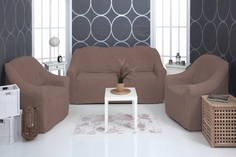 Комплект чехлов на диван и кресла Venera Soft sofa set, коричневый, 3 предмета