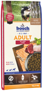 Сухой корм для собак Bosch Adult, ягненок и рис, 15кг