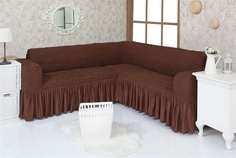 Чехол на угловой диван с оборкой Venera "Corner cover", цвет: темно-коричневый