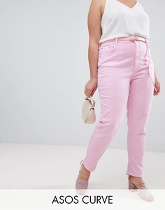 Розовые джинсы слим в винтажном стиле с поясом ASOS DESIGN Curve Farleigh-Розовый