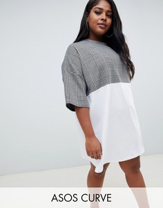 Платье-футболка в клетку ASOS DESIGN Curve-Мульти