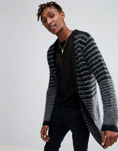 Черный фактурный кардиган удлиненного кроя в полоску ASOS