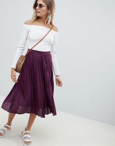 Плиссированная юбка миди из трикотажного крепа ASOS DESIGN-Красный