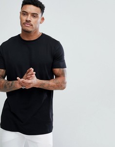 Длинная черная футболка с круглым вырезом ASOS DESIGN-Черный