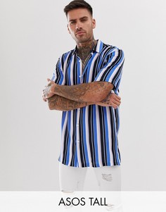 Сине-розовая рубашка классического кроя в полоску ASOS DESIGN Tall-Синий