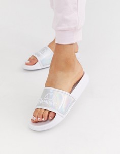 Серебристые шлепанцы металлик с логотипом Ellesse-Белый