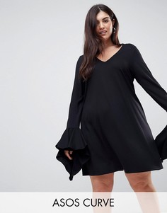 Платье мини с оборками на манжетах ASOS CURVE-Черный