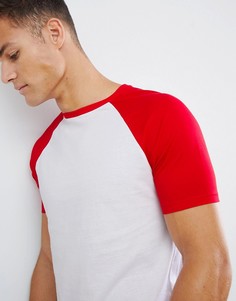 Белая футболка с круглым вырезом и контрастными рукавами реглан ASOS DESIGN-Белый