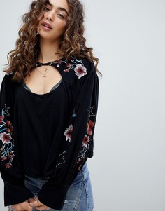 Блузка с вышивкой и открытым перевод Free People Lita-Черный