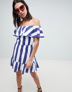 Сарафан в полоску с открытыми плечами и ярусной юбкой ASOS DESIGN-Мульти
