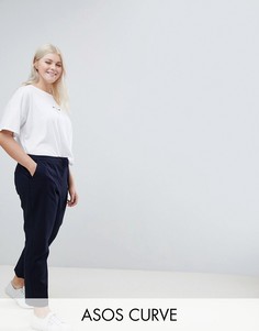 Льняные брюки-сигареты ASOS CURVE-Темно-синий