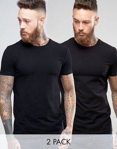 2 обтягивающих черных футболки с круглым вырезом ASOS DESIGN - СКИДКА-Черный