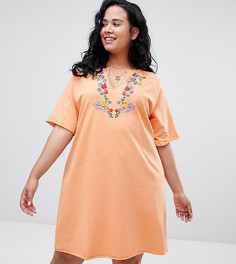 Платье-футболка в стиле оверсайз с вышивкой ASOS CURVE-Оранжевый