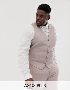 Бежевый зауженный жилет из эластичного хлопка ASOS DESIGN Plus wedding