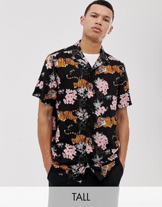 Рубашка с отложным воротником и принтом тигров Brave Soul Tall-Черный