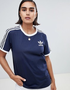 Темно-синяя футболка с тремя полосками Adidas Originals-Темно-синий