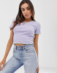 Укороченная футболка с короткими рукавами и контрастной строчкой ASOS DESIGN-Фиолетовый