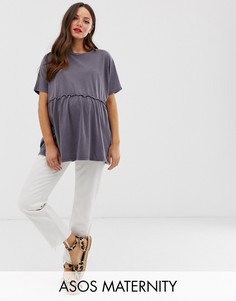 Свободный топ с оборкой ASOS DESIGN Maternity-Серый