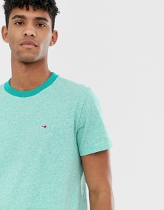 Зеленая меланжевая футболка с контрастной горловиной и логотипом Tommy Jeans-Зеленый