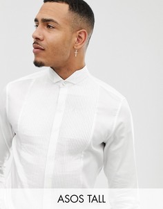 Приталенная атласная рубашка со складками спереди ASOS DESIGN Tall-Белый