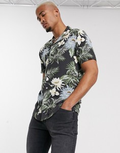 Черная рубашка классического кроя с отложным воротником и гавайским принтом ASOS DESIGN-Черный
