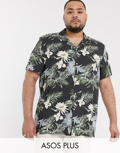 Черная рубашка классического кроя с отложным воротником и гавайским принтом ASOS DESIGN Plus-Черный