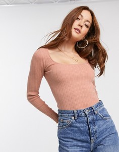 Джемпер в мелкий рубчик с длинными рукавами ASOS DESIGN-Розовый