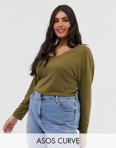 Oversize-туника цвета хаки с V-образным вырезом ASOS DESIGN Curve-Зеленый