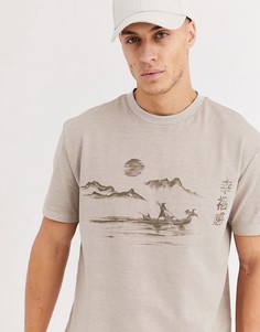 Свободная футболка из органического хлопка с принтом ASOS DESIGN-Бежевый