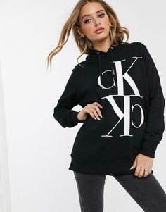 Oversize-худи с зеркальным логотипом Calvin Klein Jeans-Черный