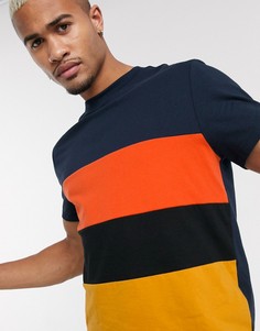 Темно-синяя футболка из органического хлопка со вставками колор блок ASOS DESIGN-Темно-синий
