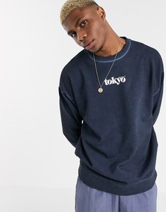 Темно-синий свитшот oversized с принтом ASOS DESIGN
