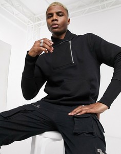 Черный свитшот с шалевым воротником и асимметричной молнией ASOS DESIGN
