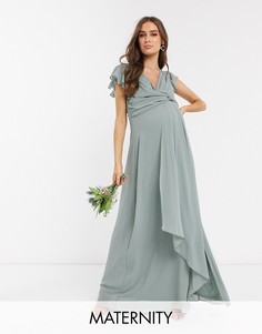 Шалфейно-зеленое платье макси TFNC Maternity bridesmaid-Зеленый