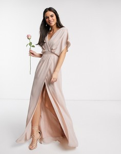 Платье макси с короткими рукавами и свободным воротом ASOS DESIGN Bridesmaid-Розовый