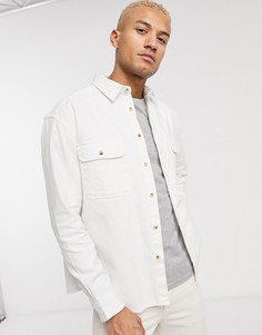 Светлая джинсовая oversized-рубашка с двумя карманами ASOS DESIGN-Белый
