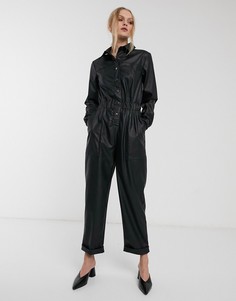 Комбинезон из искусственной кожи на кнопках ASOS DESIGN-Черный