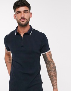 Темно-синее поло с воротником на молнии Burton Menswear-Темно-синий