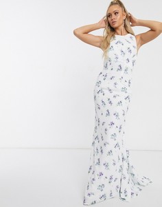 Платье макси с открытой спиной и цветочным принтом Jarlo-Синий