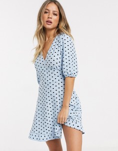 Голубое платье мини в горошек Miss Selfridge-Синий