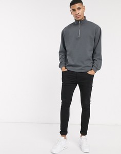Серый джемпер с молнией до груди Topman