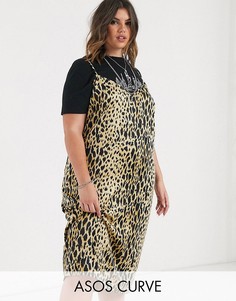 Платье-комбинация миди с леопардовым принтом ASOS DESIGN Curve-Мульти