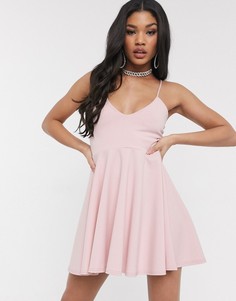 Светло-розовое короткое приталенное платье на бретельках Missguided-Розовый